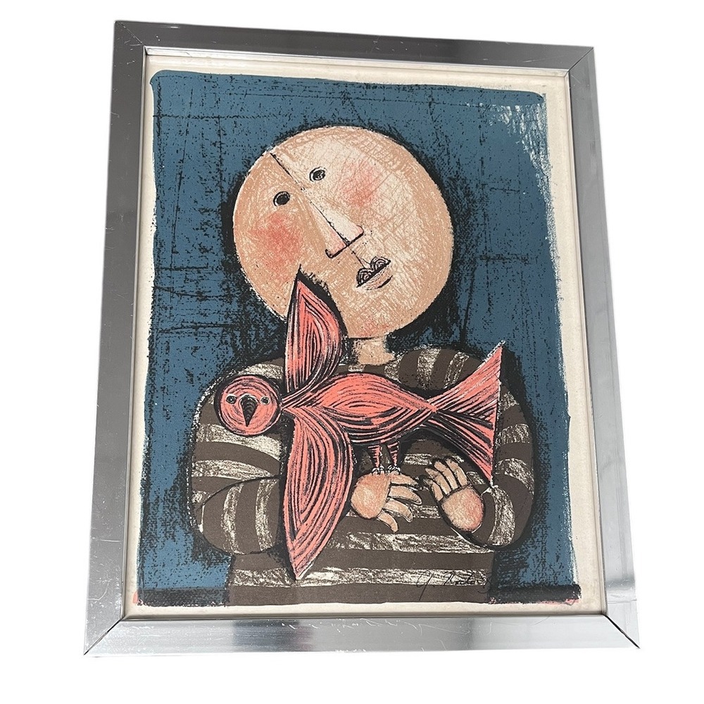 GRACIELA RODO BOULANGER Lithograph " Bird with Bird " Signed Blue Red
